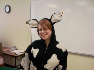 Dr. Danya in cow shaped ears Headband | Stautzenberger College