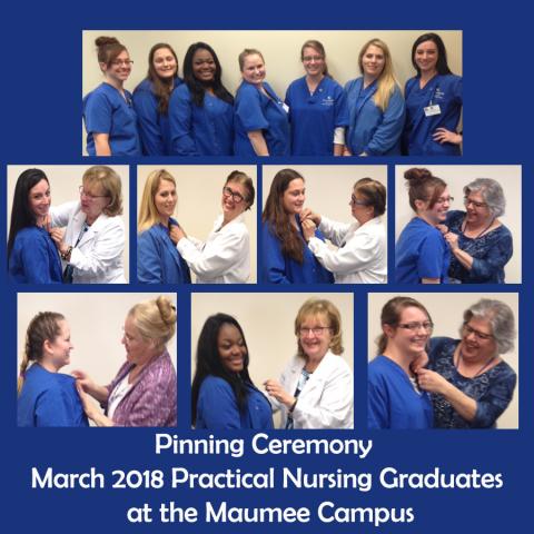 Pinning Ceremony  March 2018 Practical Nursing Graduates  at the Maumee Campus