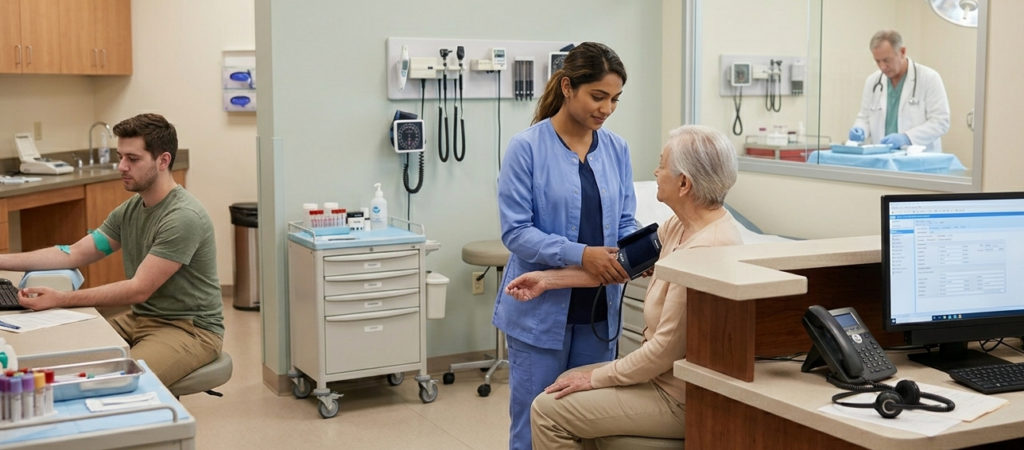 Medical assistants provide versatile **healthcare** through patient care, vitals monitoring, and lab support.